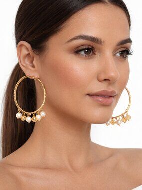 Yue Xin Goldtone Hoop Earrings  Faux Gemstones for Pierced Ears New